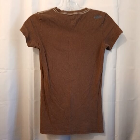 NOLLIE Skater T-shirt Jr. Small Brown short sleeve Blue Embroidered SLIM FIT Sur - Picture 4 of 7